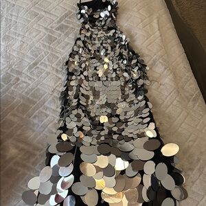 Sequin Halter Dress in Black and Silver